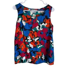 SilkLand Multicolor Silk Floral Vintage Sleeveless Top Blouse Size PS